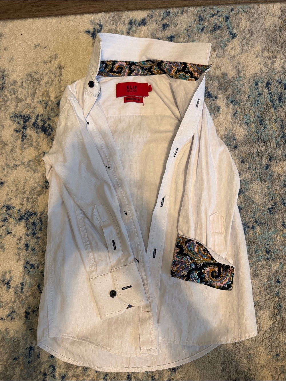 Elie Tahari White Button-Down Shirt with Paisley Trim